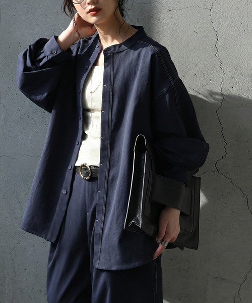 antiqua(アンティカ)の「配色ステッチ シャツ(シャツ/ブラウス・レディース・ネイビー/アイボリー/ブラック・P/R)」の14枚目の写真