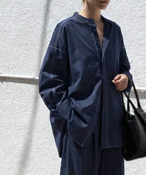 antiqua(アンティカ)の「配色ステッチ シャツ(シャツ/ブラウス・レディース・ネイビー/アイボリー/ブラック・P/R)」の16枚目の写真