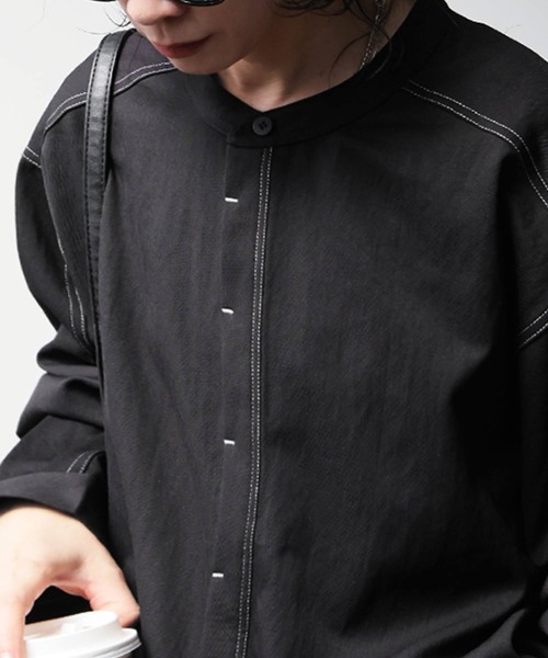 antiqua(アンティカ)の「配色ステッチ シャツ(シャツ/ブラウス・レディース・ネイビー/アイボリー/ブラック・P/R)」の6枚目の写真