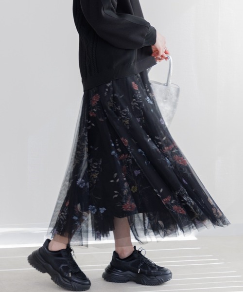 Paradise Picnic（パラダイスピクニック）の「TRANOI. ボタニカルチュールスカート（スカート・レディース・ブラック/ベージュ・FREE）」の2枚目の写真