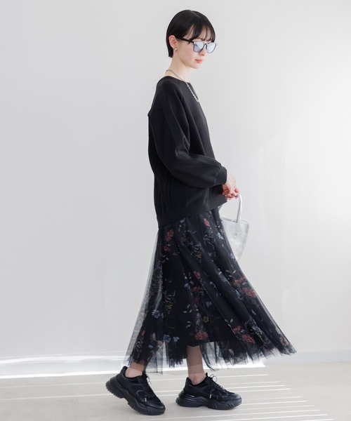 Paradise Picnic（パラダイスピクニック）の「TRANOI. ボタニカルチュールスカート（スカート・レディース・ブラック/ベージュ・FREE）」の3枚目の写真