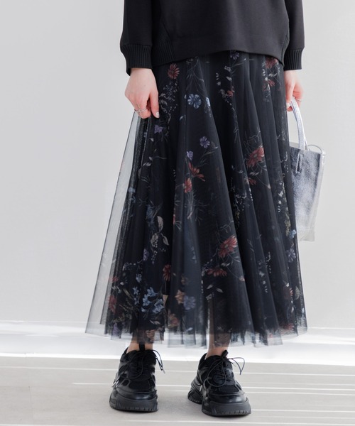 Paradise Picnic（パラダイスピクニック）の「TRANOI. ボタニカルチュールスカート（スカート・レディース・ブラック/ベージュ・FREE）」の9枚目の写真