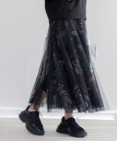 Paradise Picnic（パラダイスピクニック）の「TRANOI. ボタニカルチュールスカート（スカート・レディース・ブラック/ベージュ・FREE）」の8枚目の写真