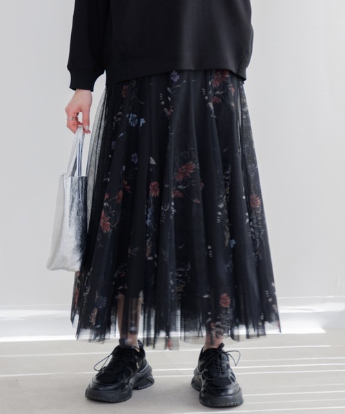 Paradise Picnic（パラダイスピクニック）の「TRANOI. ボタニカルチュールスカート（スカート・レディース・ブラック/ベージュ・FREE）」の7枚目の写真