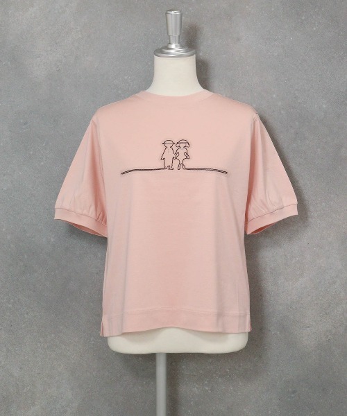 STUDIO PICONE(スタジオピッコーネ)の「チュール刺繍冷感プルオーバー(Tシャツ/カットソー・レディース・ライトブルー/ネイビー/ピンク/ホワイト・M/L/LL)」の1枚目の写真
