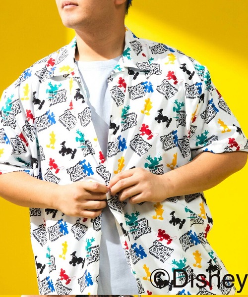 SAKAZEN(サカゼン)の「ディズニー / シャツ 半袖 メンズ 大きいサイズ 『ミッキー』 デザインシャツ 総柄 ロゴプリント オープンカラー アロハシャツ サカゼン80周年記念 オリジナルデザイン Disney (ディズニー)(シャツ/ブラウス・メンズ・ホワイト・X3(6L~7L)/X2(4L~5L)/X1(3L~4L)/LL/L)」の2枚目の写真