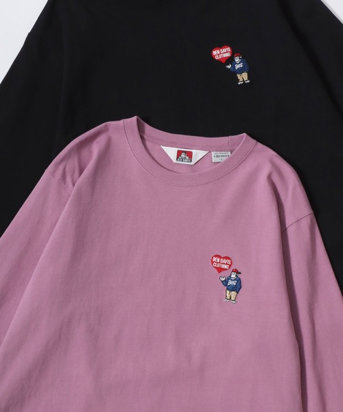 BEN DAVIS（ベンデイビス）の「BEN DAVIS/ベンデイビス HEART GORILLA LS TEE/ハートゴリラ ロゴ ワンポイント刺繍 ロングスリーブTシャツ/ロンT/レディース メンズ（Tシャツ/カットソー・メンズ・ブラック/ホワイト/ピンク・M/L/XL）」の3枚目の写真