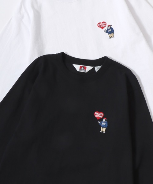 BEN DAVIS（ベンデイビス）の「BEN DAVIS/ベンデイビス HEART GORILLA LS TEE/ハートゴリラ ロゴ ワンポイント刺繍 ロングスリーブTシャツ/ロンT/レディース メンズ（Tシャツ/カットソー・メンズ・ブラック/ホワイト/ピンク・M/L/XL）」の2枚目の写真