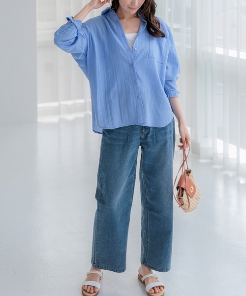 BELLUNA PLUS(ベルーナ)の「バックシャーリングデザインシャツ(シャツ/ブラウス・レディース・コーラル/イエロー/ホワイト系/サックスブルー・MEDIUM/LARGE/X-LARGE)」の11枚目の写真