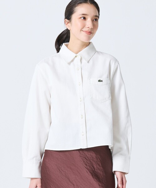 LACOSTE(ラコステ)の「デニムクロップドシャツ(シャツ/ブラウス・レディース・ブルー/オフホワイト・38/40/36/34)」の7枚目の写真