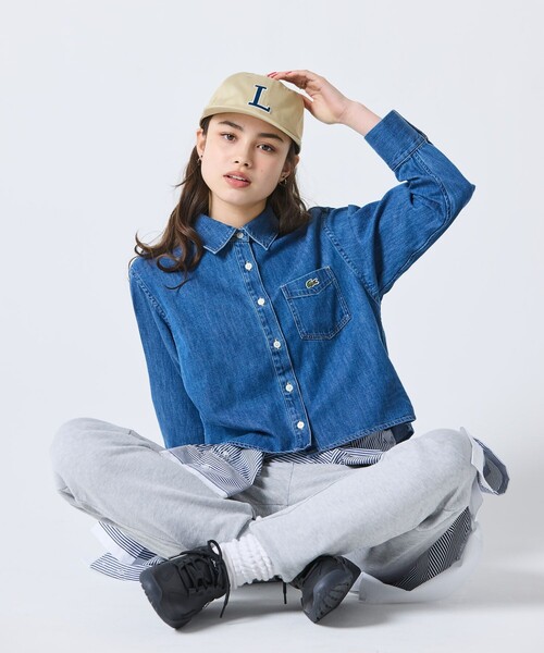 LACOSTE(ラコステ)の「デニムクロップドシャツ(シャツ/ブラウス・レディース・ブルー/オフホワイト・38/40/36/34)」の21枚目の写真