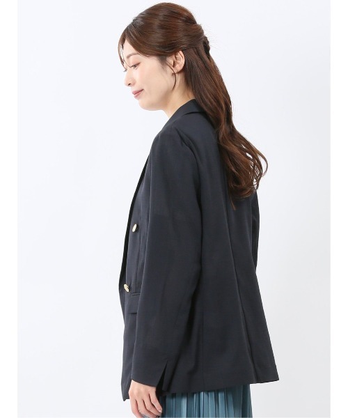 m.f.editorial(エムエフエディトリアル)の「【シアー素材 軽量 ウォッシャブル】m.f.エディトリアル レディース 麻調合繊 ダブル ジャケット 紺(テーラードジャケット・レディース・ネイビー・MEDIUM/LARGE)」の7枚目の写真