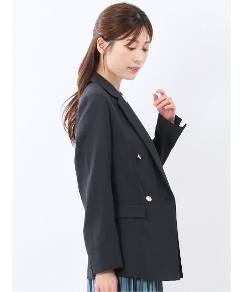 m.f.editorial(エムエフエディトリアル)の「【シアー素材 軽量 ウォッシャブル】m.f.エディトリアル レディース 麻調合繊 ダブル ジャケット 紺(テーラードジャケット・レディース・ネイビー・MEDIUM/LARGE)」の9枚目の写真