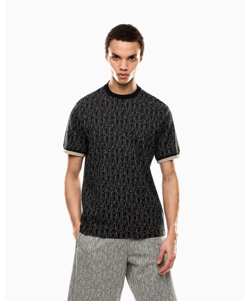 EMPORIO ARMANI EA7（エンポリオアルマーニイーエーセブン）の「【エンポリオ アルマーニ EA7】クルーネックTシャツ コットンジャージー ジャカード（Tシャツ/カットソー・メンズ・ブラック・X-SMALL/SMALL）」の2枚目の写真