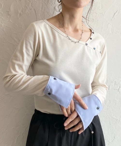 She's Closet(シーズクローゼット)の「長袖 配色バイカラー カフスシャツ レイヤード風トップス(Tシャツ/カットソー・レディース・杢グレー/ブラック/アイボリー・FREE)」の1枚目の写真