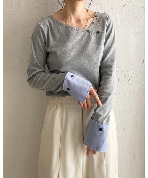 She's Closet(シーズクローゼット)の「長袖 配色バイカラー カフスシャツ レイヤード風トップス(Tシャツ/カットソー・レディース・杢グレー/ブラック/アイボリー・FREE)」の19枚目の写真
