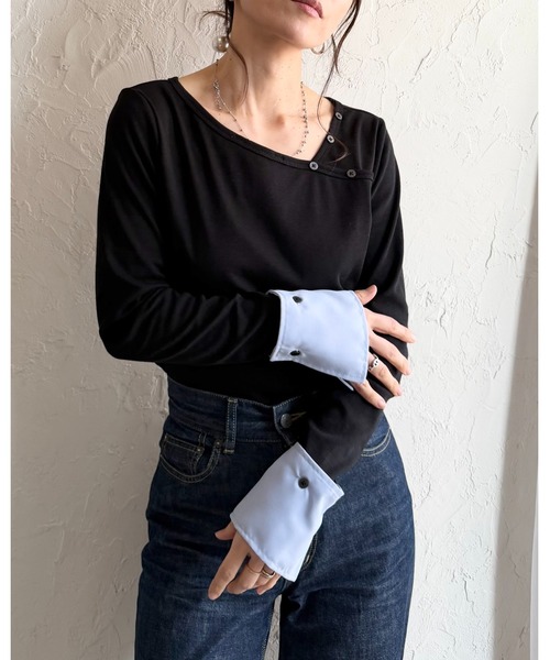She's Closet(シーズクローゼット)の「長袖 配色バイカラー カフスシャツ レイヤード風トップス(Tシャツ/カットソー・レディース・杢グレー/ブラック/アイボリー・FREE)」の20枚目の写真