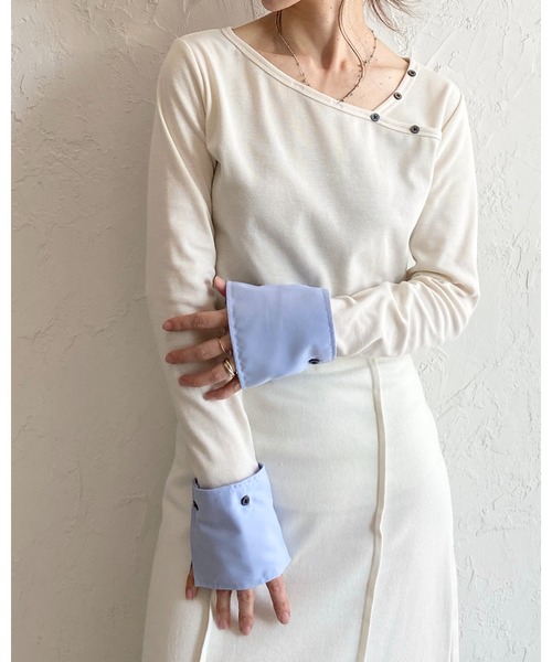 She's Closet(シーズクローゼット)の「長袖 配色バイカラー カフスシャツ レイヤード風トップス(Tシャツ/カットソー・レディース・杢グレー/ブラック/アイボリー・FREE)」の21枚目の写真