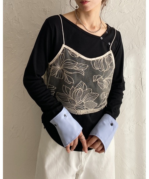 She's Closet(シーズクローゼット)の「長袖 配色バイカラー カフスシャツ レイヤード風トップス(Tシャツ/カットソー・レディース・杢グレー/ブラック/アイボリー・FREE)」の22枚目の写真