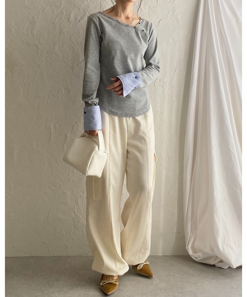 She's Closet(シーズクローゼット)の「長袖 配色バイカラー カフスシャツ レイヤード風トップス(Tシャツ/カットソー・レディース・杢グレー/ブラック/アイボリー・FREE)」の9枚目の写真
