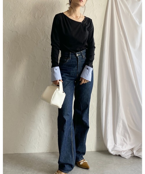 She's Closet(シーズクローゼット)の「長袖 配色バイカラー カフスシャツ レイヤード風トップス(Tシャツ/カットソー・レディース・杢グレー/ブラック/アイボリー・FREE)」の13枚目の写真