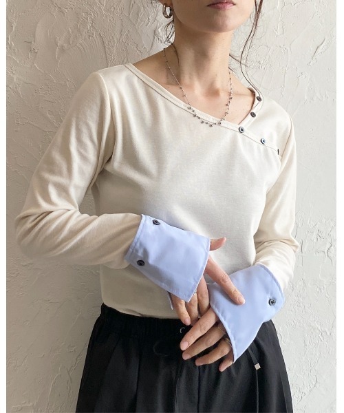 She's Closet(シーズクローゼット)の「長袖 配色バイカラー カフスシャツ レイヤード風トップス(Tシャツ/カットソー・レディース・杢グレー/ブラック/アイボリー・FREE)」の17枚目の写真