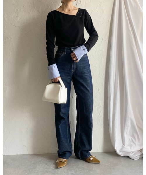 She's Closet(シーズクローゼット)の「長袖 配色バイカラー カフスシャツ レイヤード風トップス(Tシャツ/カットソー・レディース・杢グレー/ブラック/アイボリー・FREE)」の14枚目の写真