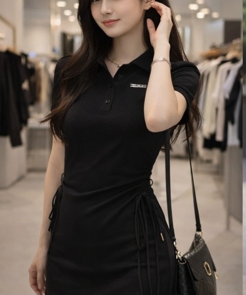 NoBelle(ノベル)の「ポロシャツ半袖ミニワンピース(ワンピース・レディース・ブラック・M/S/L)」の6枚目の写真