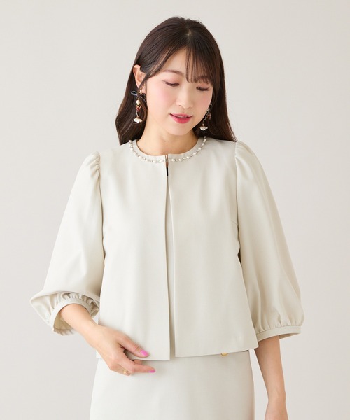 ローズティアラジュエル　大きいサイズ4L ヘムリボンノーカラーシアージャケット セール】Rose Tiara｜ローズティアラのノーカラージャケット（UVカット