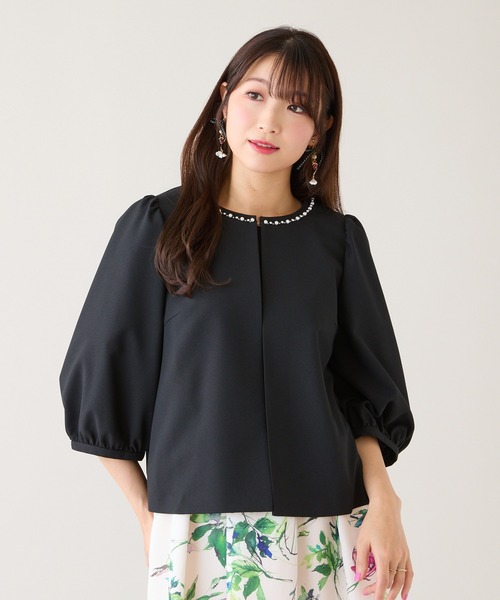 Rose Tiara(ローズティアラ)の「【UVカット/イージーケア】ノーカラージャケット(ノーカラージャケット・レディース・ブラック/ベージュ・38/42/46)」の9枚目の写真