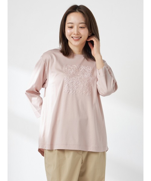 McGREGOR(マックレガー)の「コード刺繍スムースロングT(Tシャツ/カットソー・レディース・ピンク/アイボリー/ミント・L/M)」の1枚目の写真