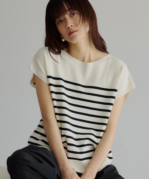 THE SHOP TK （ザ ショップ ティーケー ）の「【S-XL/ひんやりタッチ】多機能フレンチスリーブニット 洗濯機OK/UVケア/毛玉になりにくい（ニット/セーター・レディース・ブラック/ベージュ/オレンジ/アイボリー系2/ブルー系その他7/ダークブラウン/グリーン・13/11/14/12）」の4枚目の写真