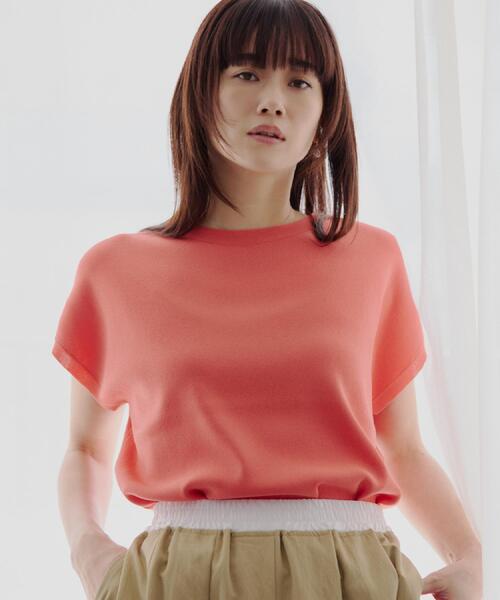 THE SHOP TK （ザ ショップ ティーケー ）の「【S-XL/ひんやりタッチ】多機能フレンチスリーブニット 洗濯機OK/UVケア/毛玉になりにくい（ニット/セーター・レディース・ブラック/ベージュ/オレンジ/アイボリー系2/ブルー系その他7/ダークブラウン/グリーン・13/11/14/12）」の9枚目の写真