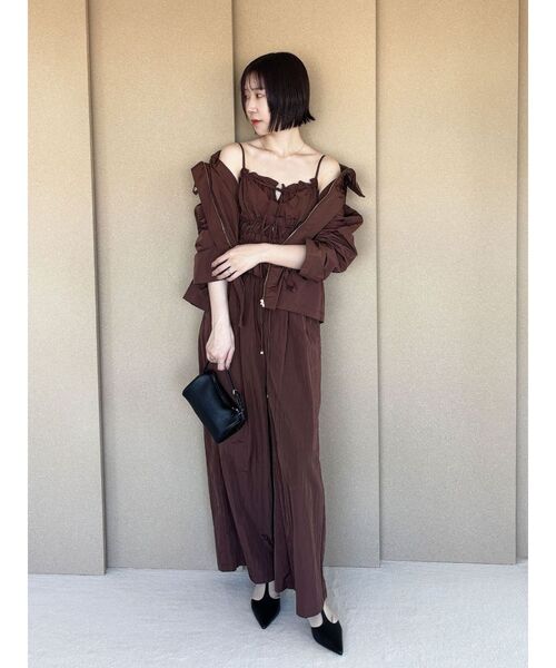 LAGUNAMOON(ラグナムーン)の「ギャザーペプラムキャミソール ビスチェ レイヤードトップス セットアップ(キャミソール・レディース・ブラウン/ピンク/アイボリー・FREE)」の8枚目の写真