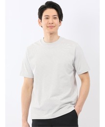 Tシャツ メンズ 半袖 ストレッチ 接触冷感 抗菌防臭 UV 綿 コットン ボーダー シルケット スムス クルーネック ドレスT