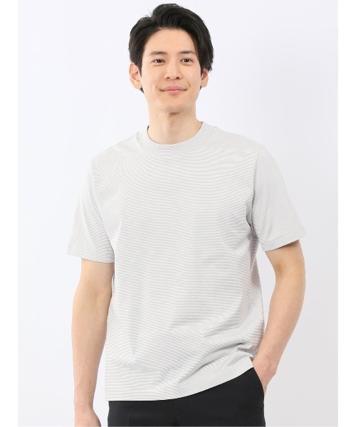 TAKA-Q(タカキュー)の「Tシャツ メンズ 半袖 ストレッチ 接触冷感 抗菌防臭 UV 綿 コットン ボーダー シルケット スムス クルーネック ドレスT(Tシャツ/カットソー・メンズ・ネイビー/ライトグレー・MEDIUM/S/LARGE/X-LARGE)」の2枚目の写真