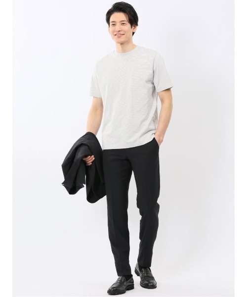 TAKA-Q(タカキュー)の「Tシャツ メンズ 半袖 ストレッチ 接触冷感 抗菌防臭 UV 綿 コットン ボーダー シルケット スムス クルーネック ドレスT(Tシャツ/カットソー・メンズ・ネイビー/ライトグレー・MEDIUM/S/LARGE/X-LARGE)」の7枚目の写真