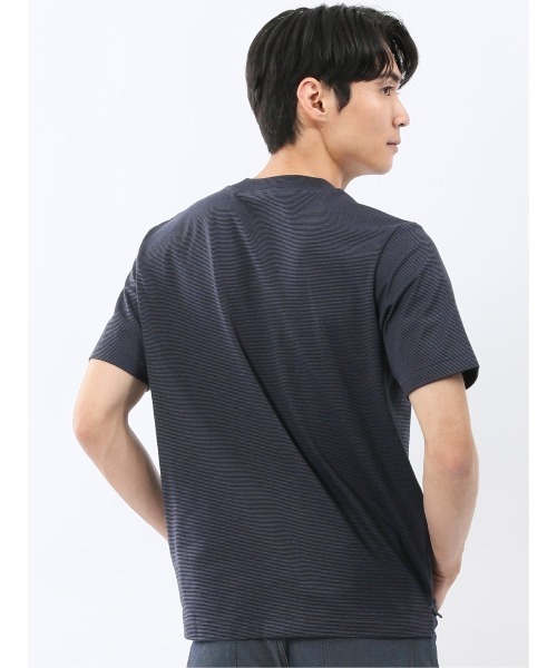 TAKA-Q(タカキュー)の「Tシャツ メンズ 半袖 ストレッチ 接触冷感 抗菌防臭 UV 綿 コットン ボーダー シルケット スムス クルーネック ドレスT(Tシャツ/カットソー・メンズ・ネイビー/ライトグレー・MEDIUM/S/LARGE/X-LARGE)」の15枚目の写真