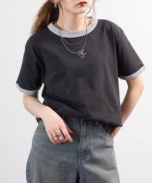 &soiree ロゴ刺繍リンガーTシャツ 半袖
