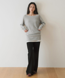LACE BANDING JERSEY PANTS, BLACK