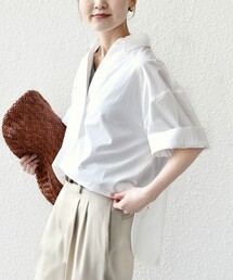 SHIPS | 〈手洗い可能〉無地/ストライプ スキッパー サイド スリット 半袖 シャツ(シャツ/ブラウス)