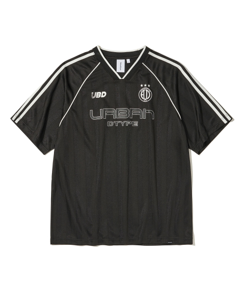 URBANDTYPE(アーバンディタイプ)の「レトロストライプサッカージャージTシャツ_ブラック(Tシャツ/カットソー・レディース・その他・SMALL/MEDIUM/LARGE/X-LARGE)」の2枚目の写真