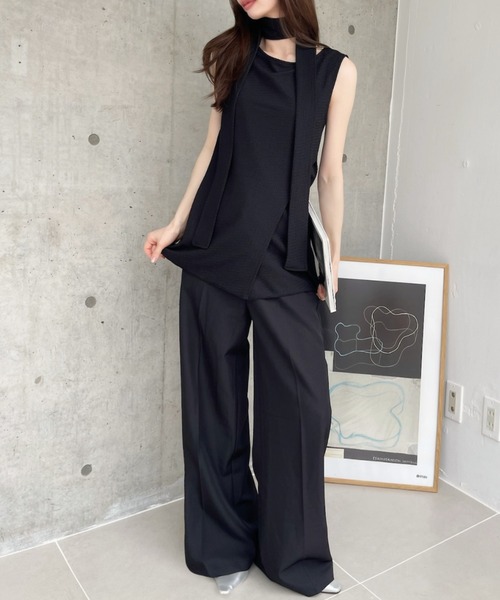 Ada.(エイダ)の「タイ付き フロント ラップデザイン 表面感 ノースリーブ ブラウス ◎(タンクトップ・レディース・ブラウン/ブラック/アイボリー・FREE)」の20枚目の写真