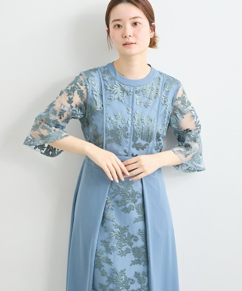 nissen(ニッセン)の「パイピングデザインチュール刺繍ワンピースドレス(ドレス・レディース・ネイビー/ブルーグレー・L/M/5L/4L/3L/LL)」の4枚目の写真