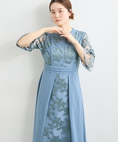 nissen(ニッセン)の「パイピングデザインチュール刺繍ワンピースドレス(ドレス・レディース・ネイビー/ブルーグレー・L/M/5L/4L/3L/LL)」の5枚目の写真
