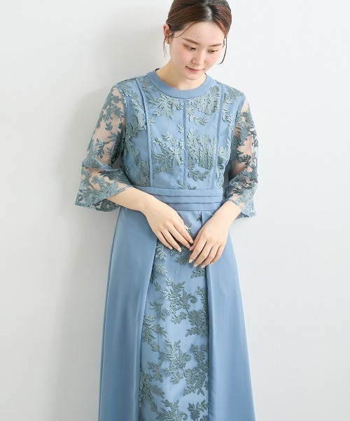 nissen(ニッセン)の「パイピングデザインチュール刺繍ワンピースドレス(ドレス・レディース・ネイビー/ブルーグレー・L/M/5L/4L/3L/LL)」の6枚目の写真