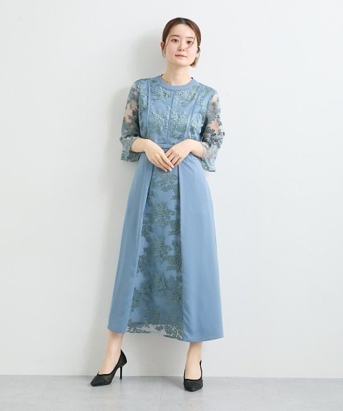 nissen(ニッセン)の「パイピングデザインチュール刺繍ワンピースドレス(ドレス・レディース・ネイビー/ブルーグレー・L/M/5L/4L/3L/LL)」の7枚目の写真
