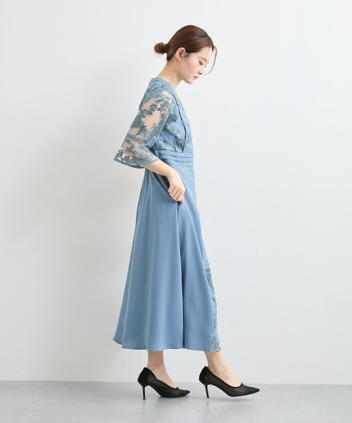 nissen(ニッセン)の「パイピングデザインチュール刺繍ワンピースドレス(ドレス・レディース・ネイビー/ブルーグレー・L/M/5L/4L/3L/LL)」の9枚目の写真