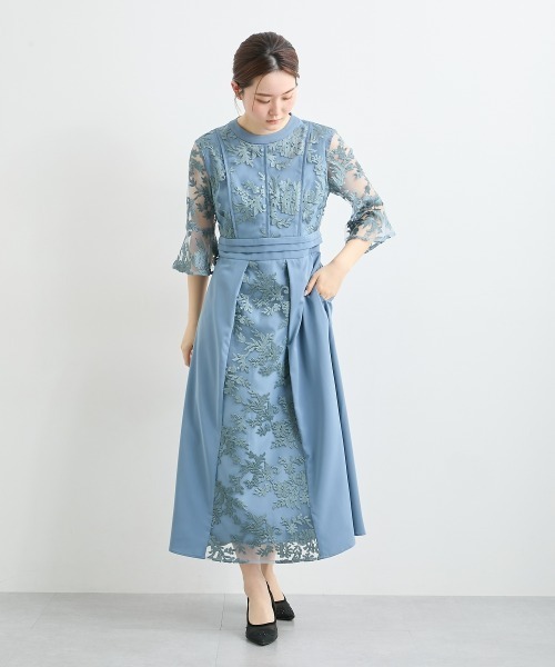 nissen(ニッセン)の「パイピングデザインチュール刺繍ワンピースドレス(ドレス・レディース・ネイビー/ブルーグレー・L/M/5L/4L/3L/LL)」の13枚目の写真