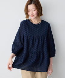 Petit Honfleur（プチオンフルール）の「レースティアードチュニックブラウス（Tシャツ/カットソー）」